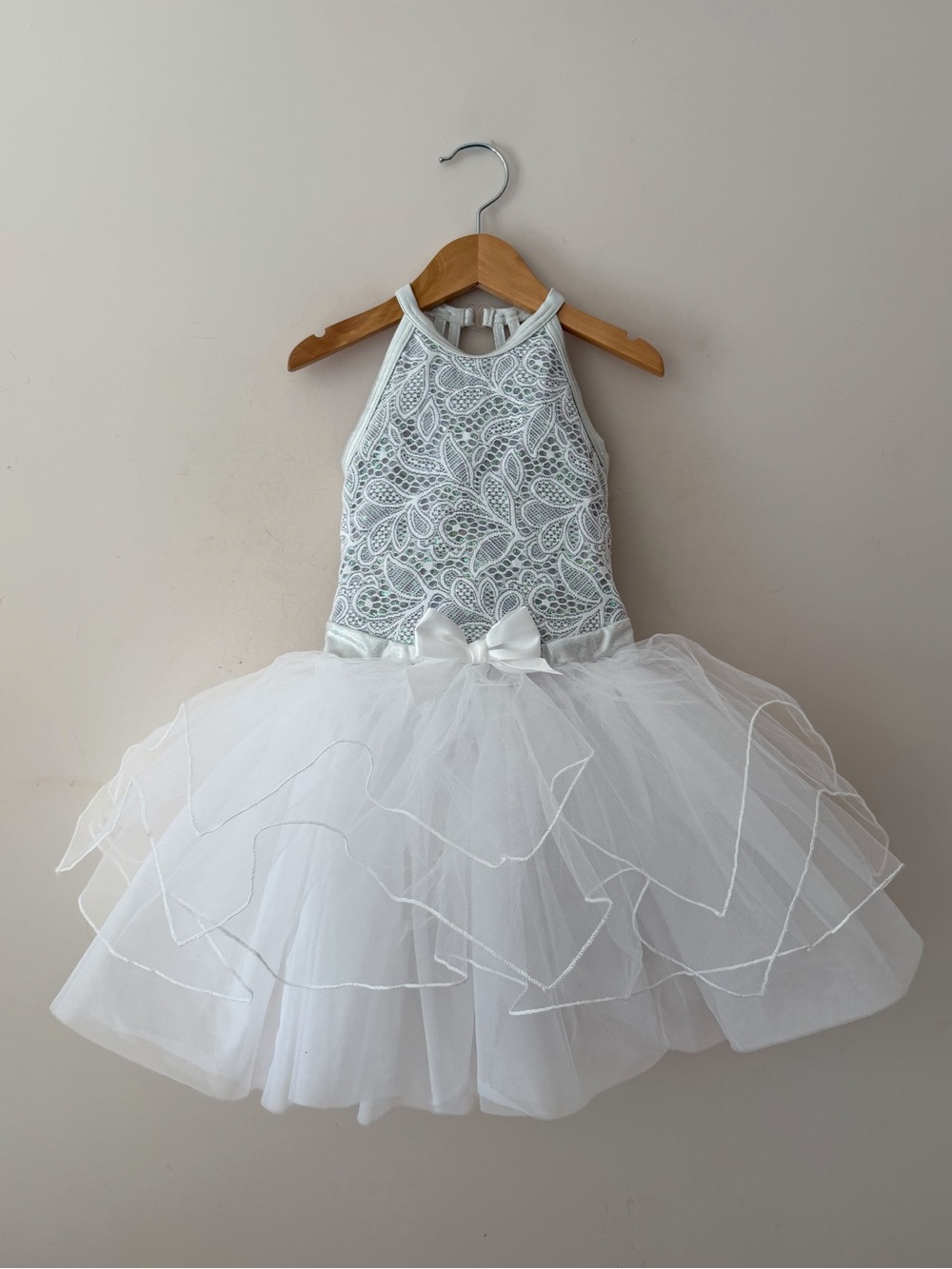 WEISSMAN EUC White Silver Sequin Lace Angel Tutu Ballet Dance Recital Costume
